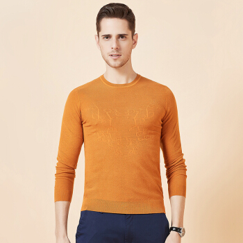 相思鸟 xiangsiniao 毛衫男简约修身纯色提花微弹休闲圆领多色针织衫 O1橘色 170/88A