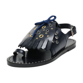 BURBERRY 巴宝莉 女款海军蓝色皮质平底凉鞋 40646701 36码