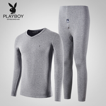 花花公子 保暖内衣男   男士加绒内衣套装加厚东丽绒秋衣秋裤（V领） M