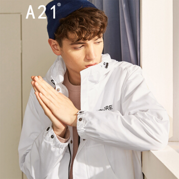 以纯线上品牌A21秋季2019新款男装 潮男休闲外套合体连帽长袖多口袋风衣男 R493114076 特白 185/96A/XXL