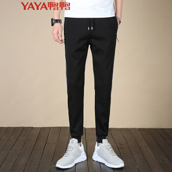 鸭鸭（YAYA）卫裤男2019新款时尚系带束脚舒适透气运动裤 W8852 黑色 3XL