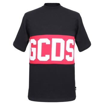 GCDS 男士黑色棉质字母图案短袖T恤衫 CC94U020079 02  L码