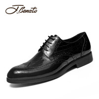 宾度（J.Benato）男士商务布洛克英伦系带结婚正装皮鞋 7D551 黑色 40
