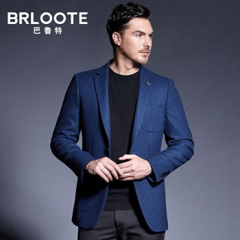 Brloote/巴鲁特 羊毛休闲西服男修身西装秋冬季男士时尚商务便西外套 蓝色165/88A