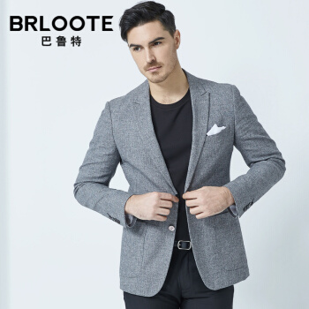 Brloote/巴鲁特 西服男时尚商务花纱休闲便西男士休闲修身单西装外套2019春装新品 花灰 190/108A