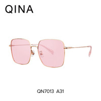 亓那(QINA)太阳镜男 方形复古太阳镜潮人墨镜眼镜男士QN7013 A31镜框玫瑰金色|镜片透粉色