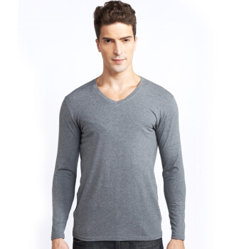 港莎保暖内衣男单件上衣弹力棉V领男士打底衫修身纯色长袖 深麻灰 XL