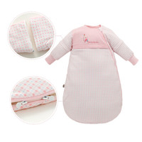 贝谷贝谷 婴儿睡袋防踢被新生儿宝宝一体睡袋儿童可脱袖 粉色 (适合0-15度) 80cm(适合身高55-75cm）