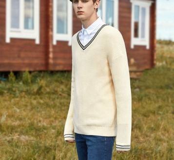 Semir 森马 19078071423 男士V领条纹针织衫