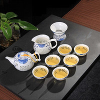 天城一品 玲珑茶具套装带礼盒 镂空陶瓷青花瓷器茶具 玲珑向阳花-茶壶套装
