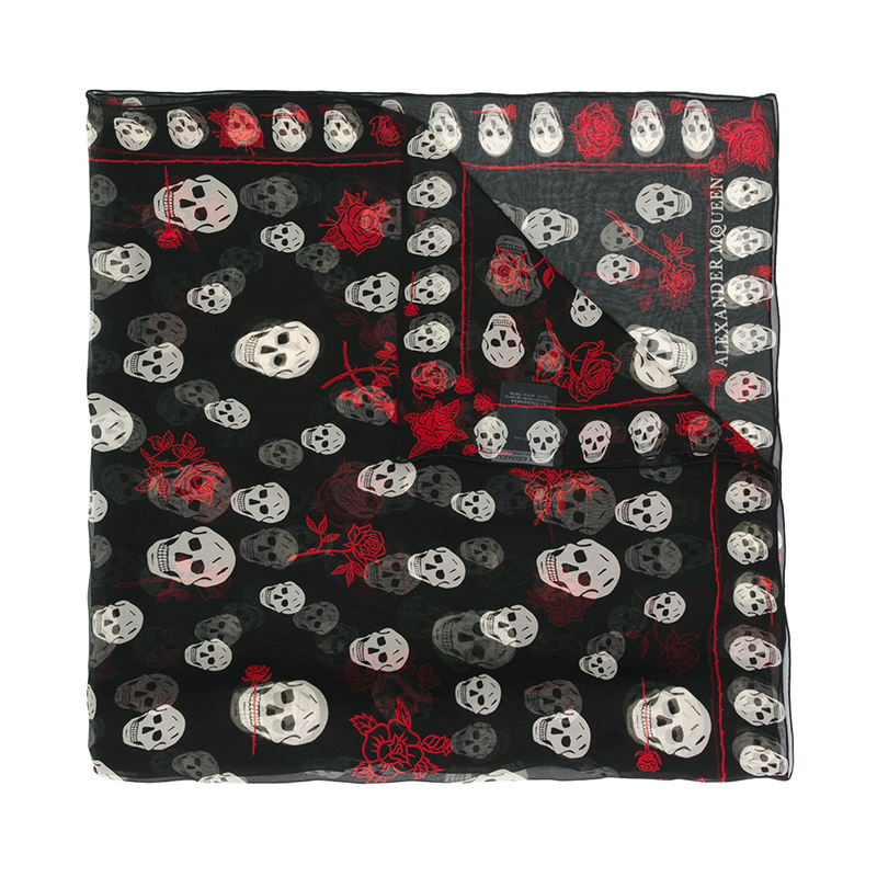ALEXANDER MCQUEEN 亚历山大·麦昆 女士骷髅玫瑰印花围巾