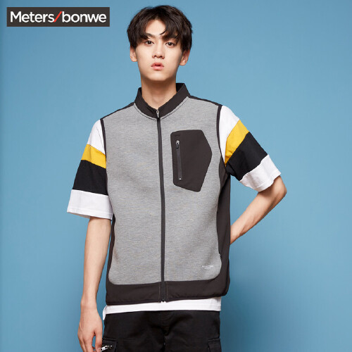 Meters bonwe 美特斯邦威 224136 男士立领拼接马甲