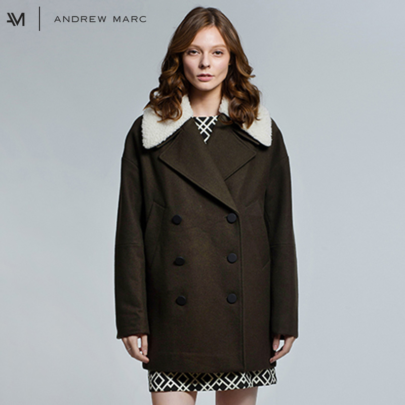 ANDREW MARC 女士翻领毛呢大衣