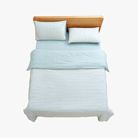 当当优品 全棉日式针织床笠四件套  1.8米床条纹水蓝