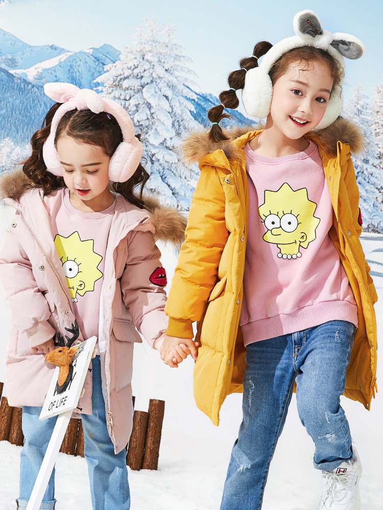 GOLDFARM 高梵 女童中长款大毛领羽绒服