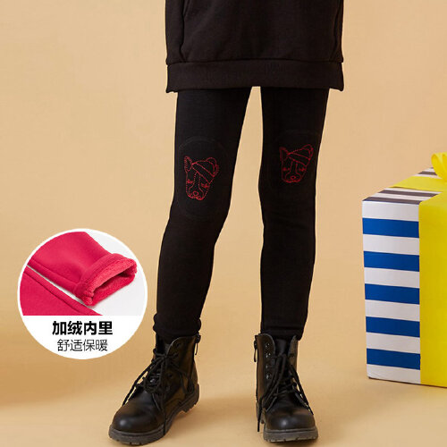 MooMoo 女童前膝拼接刺绣打底裤