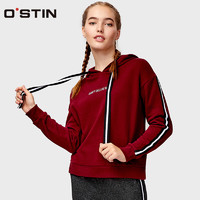 OSTIN LT2T82 个性抽绳设计时尚英文印花卫衣女