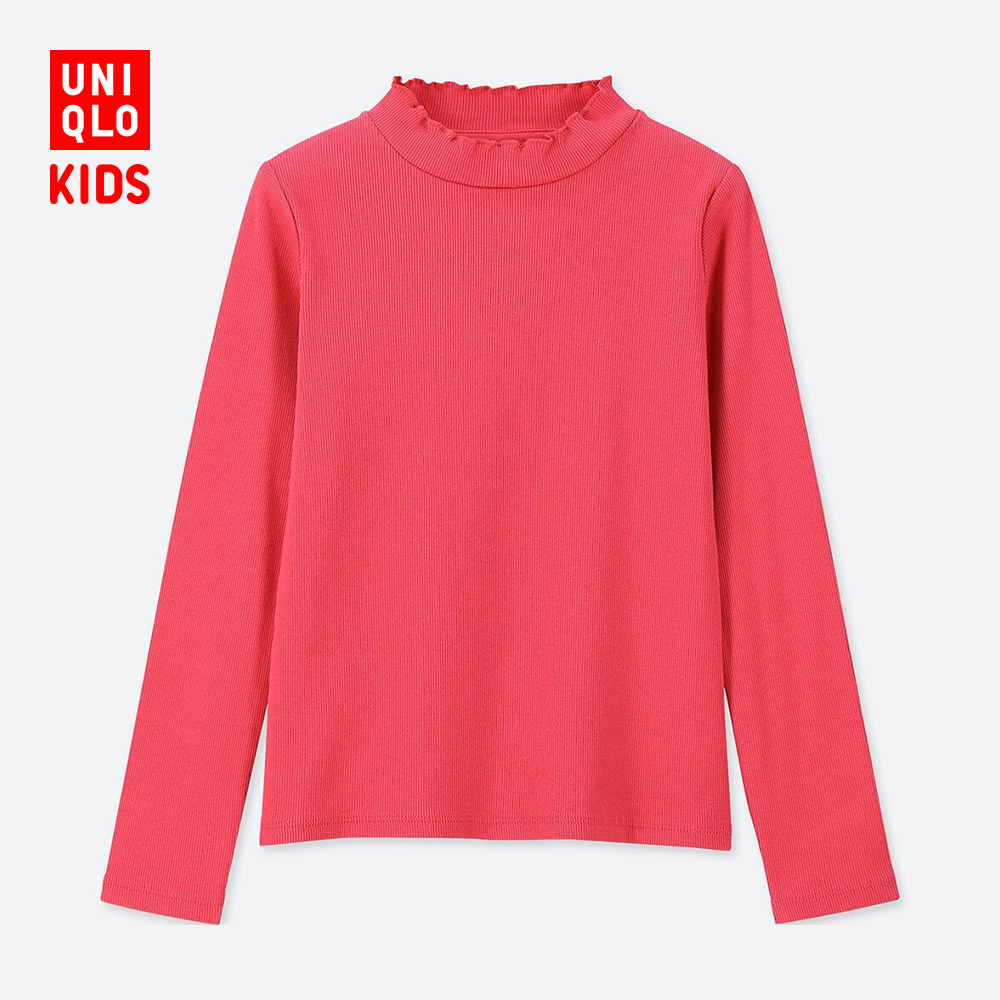 UNIQLO 优衣库 女童罗纹荷叶边高领T恤