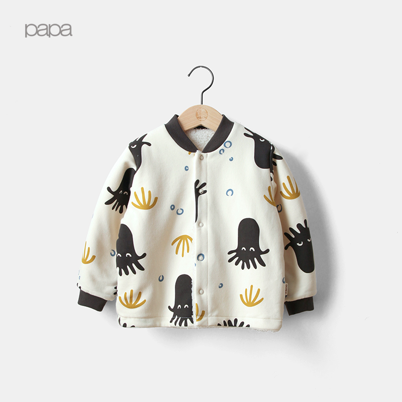 PaPa 爬爬 冬季宝宝仿羊羔绒棒球服 0-5岁
