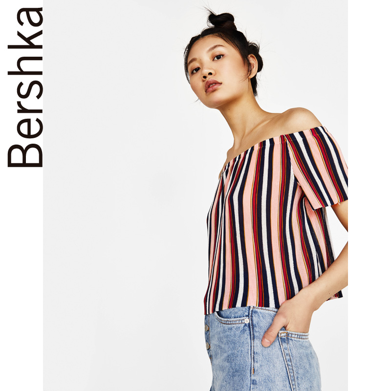 Bershka 02636831906 女士一字肩短袖T恤 
