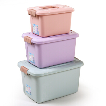 VOZVO 沃之沃 印花收纳箱 手提款梦幻裸色带盖密封储物盒 3件套