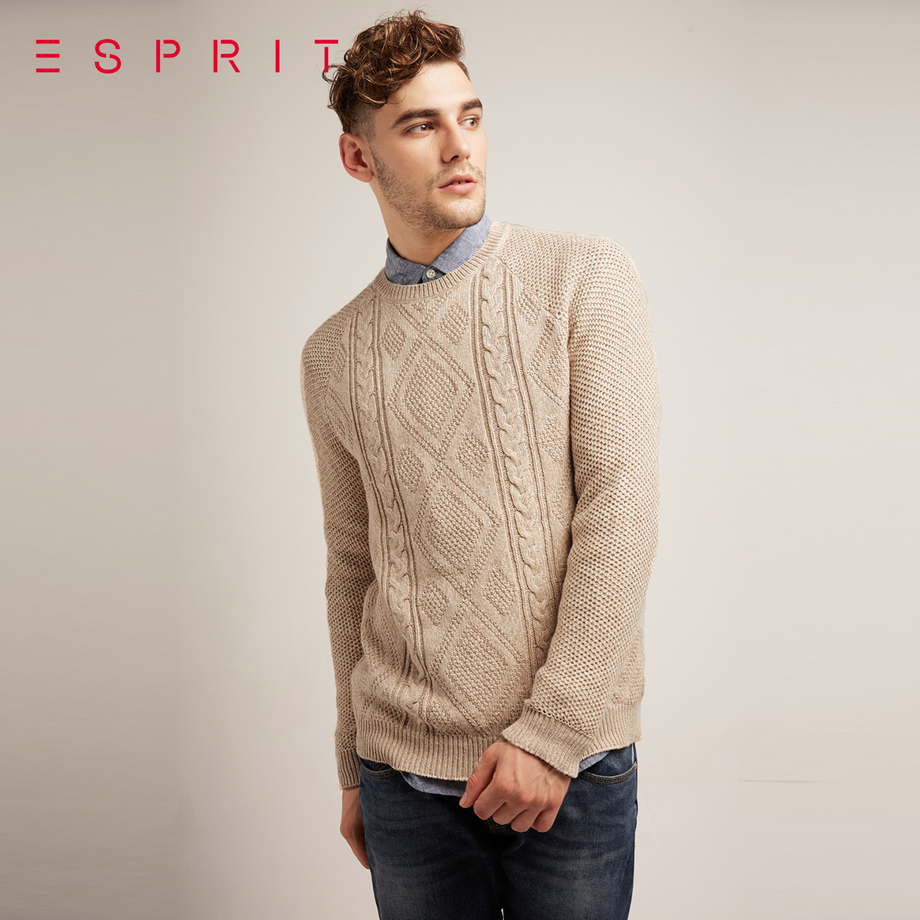 ESPRIT 086EE2I034 男士全棉针织衫