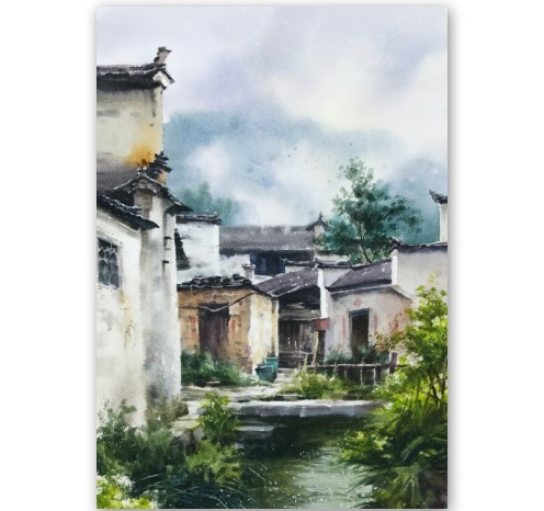 com/艺网水彩水粉】艺术品 徽州印象之一_周峰_水彩(粉)_37x52cm-艺网