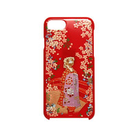 日本 山中漆器 匠人手繪 舞妓圖案 iPhone SE2\/i7\/i8 手機殼  適配機型：紅色