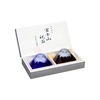 东京都 日本匠人 雕刻玻璃红蓝富士山杯组合  200g 80ml