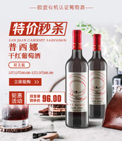西班牙原瓶进口红酒 法定产区DO级 欧盟有机认证 普西娜干红葡萄酒750ml 双支装