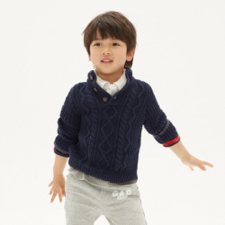 gap男幼童复古领口开口毛衣338279男宝宝简约纯色针织衫