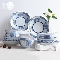 华青格 日式复古蓝18头餐具