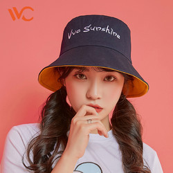 vvc新款双面渔夫帽女糖果色多彩遮阳帽防紫外线黑色字母太阳帽 *3件