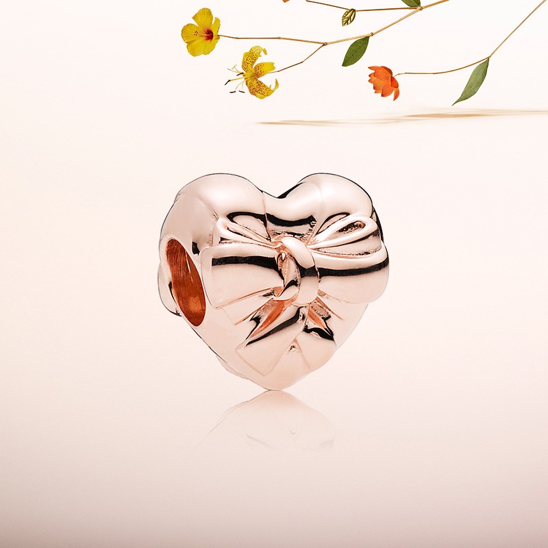 PANDORA 潘多拉 华丽心形蝴蝶结串饰 787303 玫瑰金色
