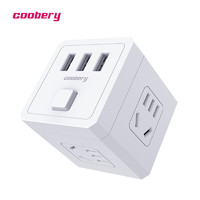 酷博睿（coobery）魔方插座有USB接口版无线多功能电源转换器插头带开关家用扩展一转多排插