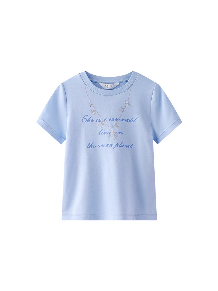 Annil 安奈儿 女童绣花短袖