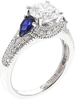 Amazon Collection 镀铑 925 银 实验室生产蓝宝石 透明立方氧化锆戒指 9 号