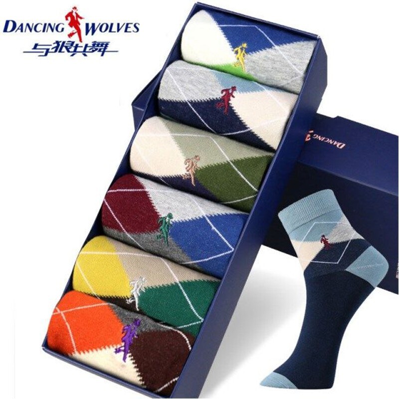 DANCING WOLVES 与狼共舞 3560 男士中筒袜 六双礼盒装