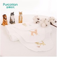 PurCotton 全棉时代 婴儿纱布汗巾小猫扑蝴蝶+小鹿和蝴蝶+小鸟和四叶草 3条装