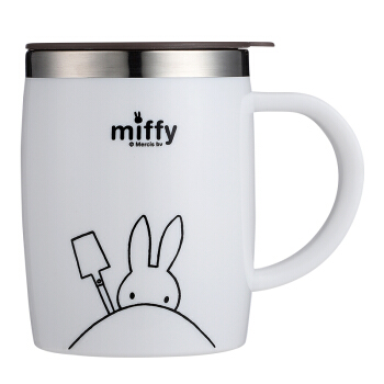 米菲（MIFFY）保温杯 不锈钢单柄隔热防烫喝水马克杯男女士情侣办公家用咖啡杯带盖 MF-S2008 420ML 象牙白