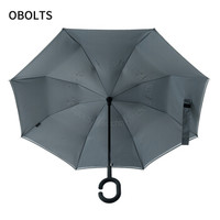 obolts 自动反向伞双层长柄雨伞男女晴雨伞创意防风汽车免持式可站立折叠反骨伞 灰色
