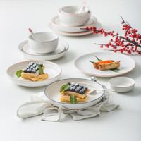 日式碗碟套装家用陶瓷餐具碗盘筷2/4/6人盘子组合 红色雪花釉22件