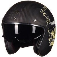 TORC头盔V587四季半盔摩托车电动车头盔复古碳纤维头盔内置镜片 亚光透明碳纤  布鲁克 XL码
