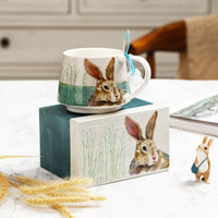 爱屋格林家用陶瓷杯北欧式创意咖啡杯可爱卡通杯子兔子樱花山水礼盒3ASU6508