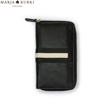 玛丽亚.古琦（MARJA KURKI）卡包 织带羊皮拉链短款多功能卡夹 奢侈品 礼盒装7P091399 黑色
