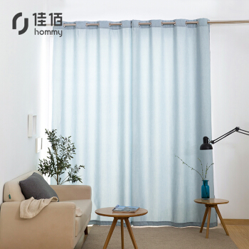 佳佰窗帘 ins风 白阳色织布艺窗帘 成品隔热遮阳帘 防晒遮光卧室阳台客厅落地窗帘 蓝灰 1.4m宽x2.6m高x1片装