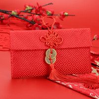 唐绣（TONSILK）创意刺绣丝绸万元布艺红包袋新年春节结婚庆用品利是封锦缎T04-4回形格