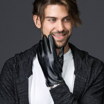 百尚意特 皮手套男 秋冬保暖加厚开车骑行手套防滑皮手套 BPU01 黑色