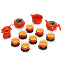 常生源  陶瓷茶具套装 柿子造型茶壶茶杯公道杯茶叶罐功夫茶具整套  心想事成茶具套组