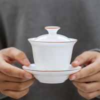 博为德化白瓷盖碗茶杯羊脂玉瓷陶瓷功夫茶具 云中梦（赠2个茶杯）